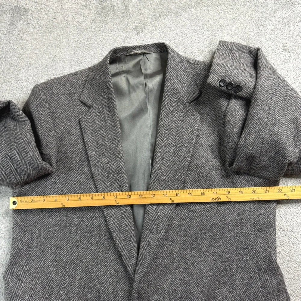 Imperial by Haggar Mens Grey‎ Herringbone 100% Pure Wool Blazer Sport Coat USA
